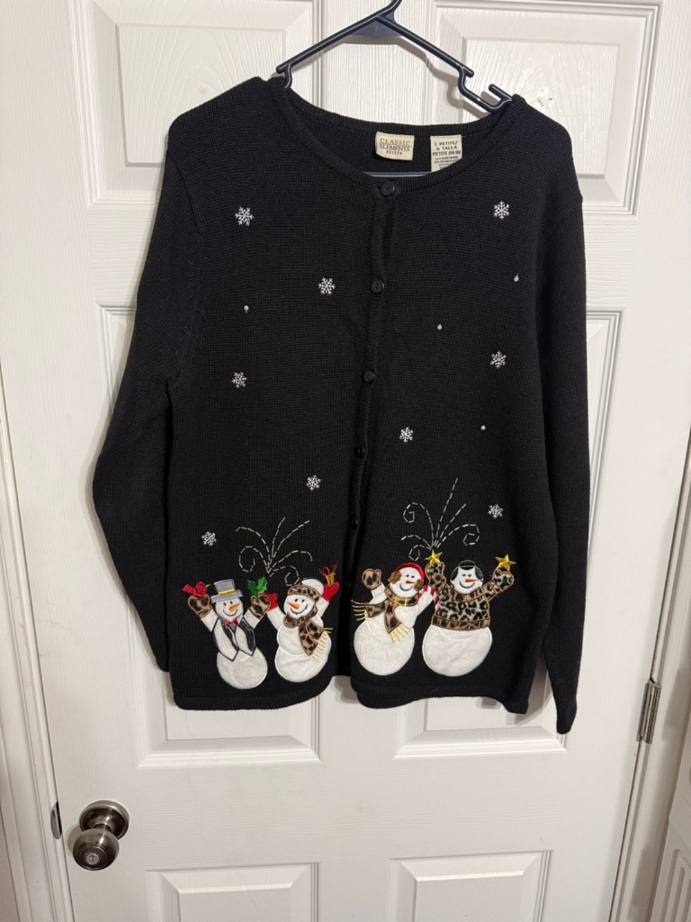 Classic Elements Black Snowman Embroidered Cardigan